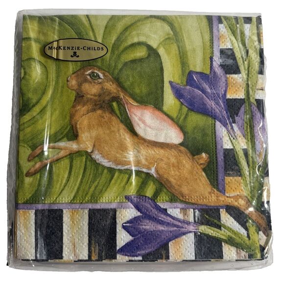 MacKenzie Childs Spring Hare Cocktail Beverage Pack of Napkins Easter Green